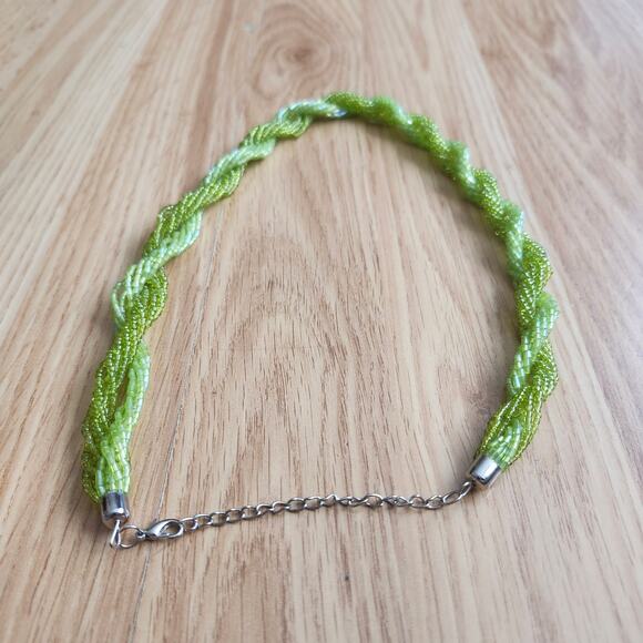 Lime Green Twisted Seed Bead Rope Necklace Braided Multi-Strand Lobster Clasp - Picture 8 of 8